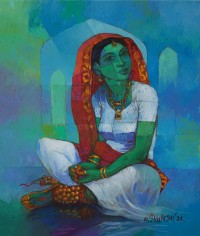 Saeed Kureshi, Meditative Glance, 24 x 30 Inch, Oil on Canvas, Figurative Painting, AC-SAKUR-027